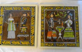 2 antike abstrakte Wand Bilder auf Glas Handbemalt 1972