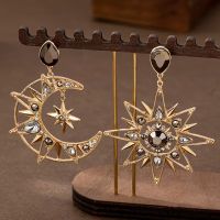 Goldene Mond & Stern Ohrringe, Glitzersteine