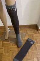 Overknee Socken grau /Anthrazit mit Applikationen