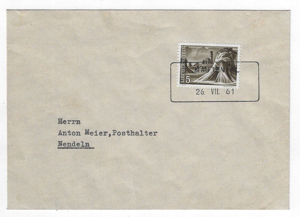 FL- top Brief mit Aushilfsstempel "MAUREN FL 26.VII.61" (Gebraucht) in