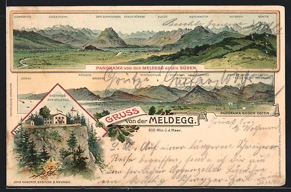 Cartoline postali: Litho Meldegg, Gasthaus zur Meldegg, Pan – Usato da Berlin venduto da bartko-reher