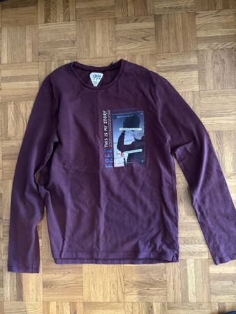T-shirt ado manches longues S bordeaux imprimé texte photo