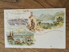 Litho PK / Gruss vom Vierwaldstättersee mit Werbung ca. 1900