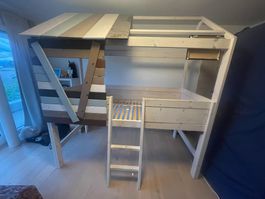 Kinderbett Haus Bett mit Leiter, Holz, weiss