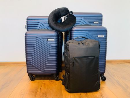 6 tlg. Reisekofferset Rucksack + Hartschalenkoffer BLAU NEU