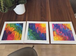 Acrylbilder  Palettenmesser-Technik, 3er-Set, je 20x20 cm