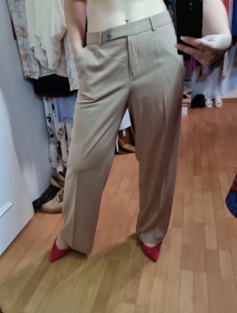 René  Lezard Elegante Stoffhose beige Wide Leg Gr. 44