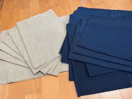 14 Stk Tischset Set Stoff blau beige Tischwäsche