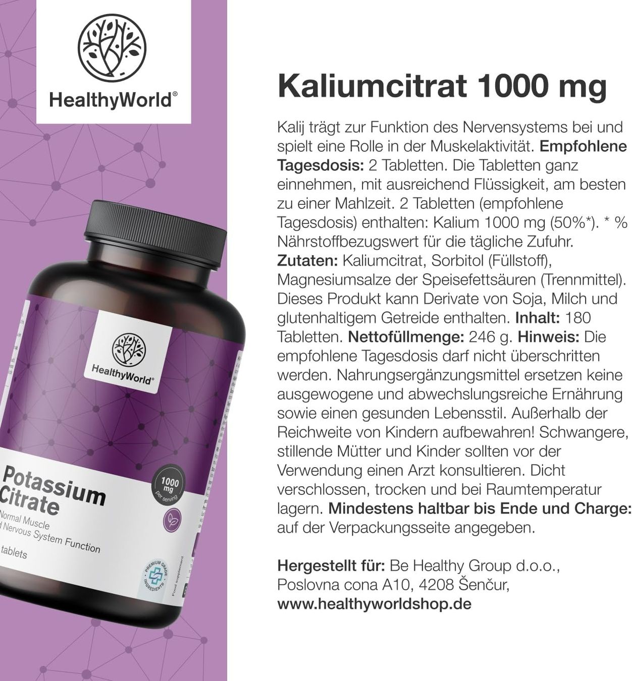 Cibi & Specialità: Kaliumcitrat 180 Tabletten 1000mg – Nuovo e nell'imballaggio originale da Suhr venduto da SchnapperCH 6