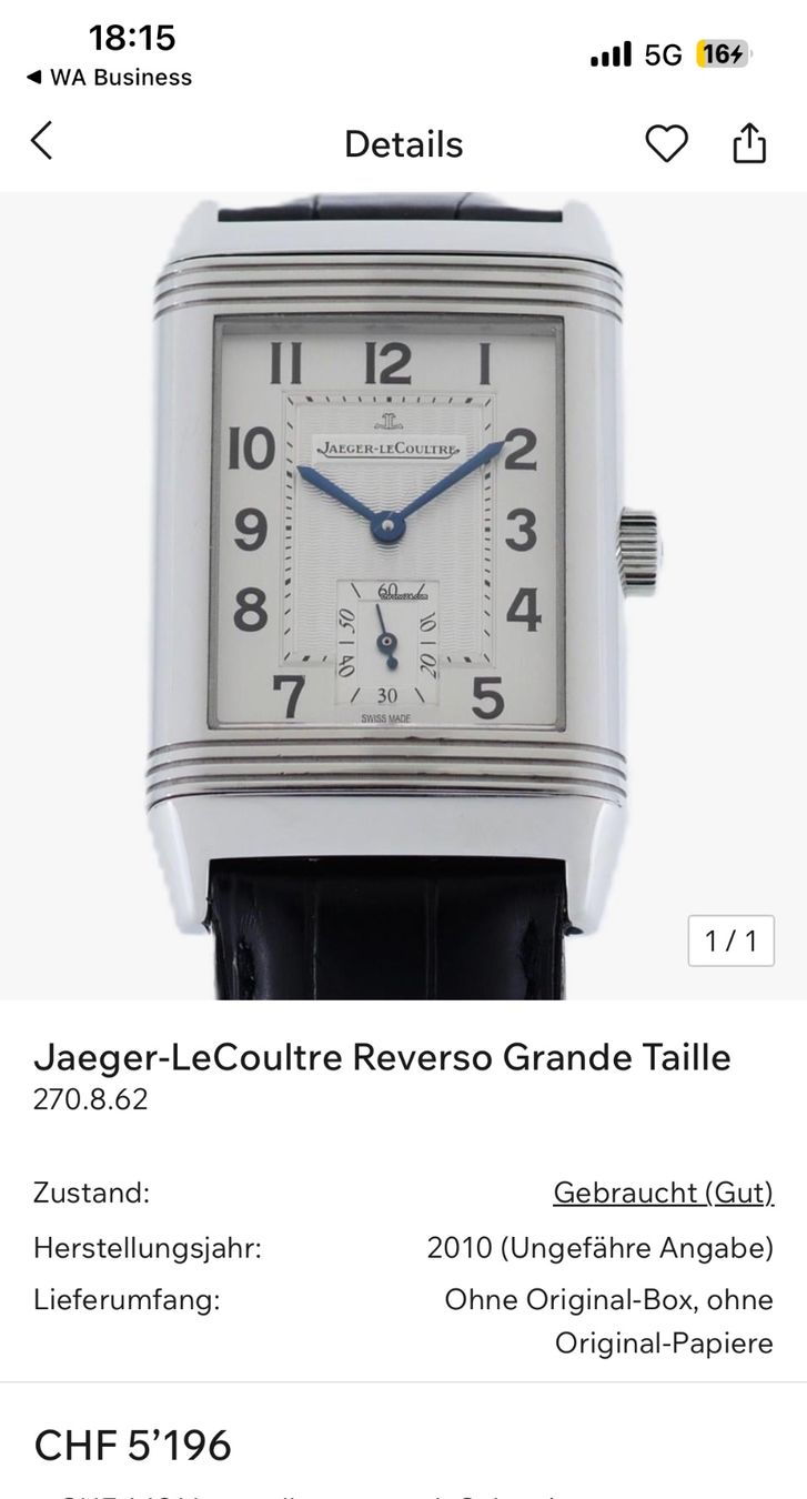 Jaeger-Lecoultre Orologi: Günstigste Jaeger-Lecoultre Reverso – Usato da Hombrechtikon venduto da Alphex_Time 2