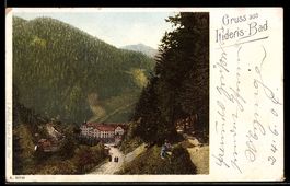 Lithographie Fideris, Fideris-Bad, Kurhaus im Waldtal