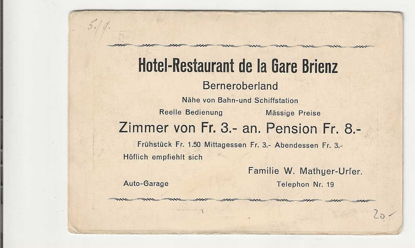 Cartes postales: Brienz, ca 1910 – D'occasion à Spiez par Niesen20 1