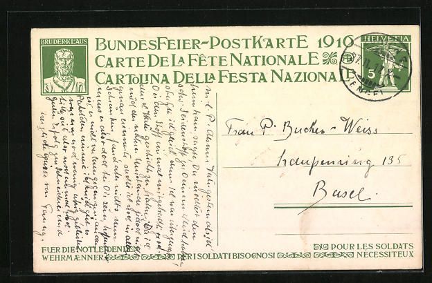 Ansichtskarten: Schweizer Bundesfeier 1916, vier nackte  – Gebraucht aus Berlin von bartko-reher 1