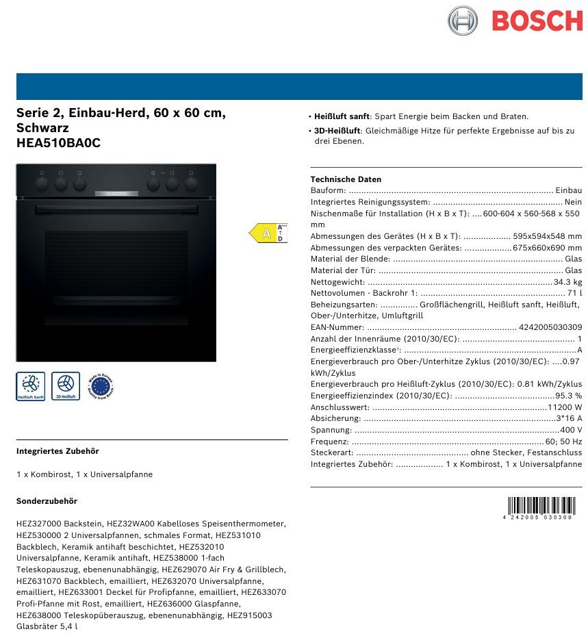 Cucine: 308 Bosch HEA510BA0C Einbau-Herd, 60 x 60cm – Nuovo (secondo la descrizione) da Derendingen venduto da Meisterstuecke 1