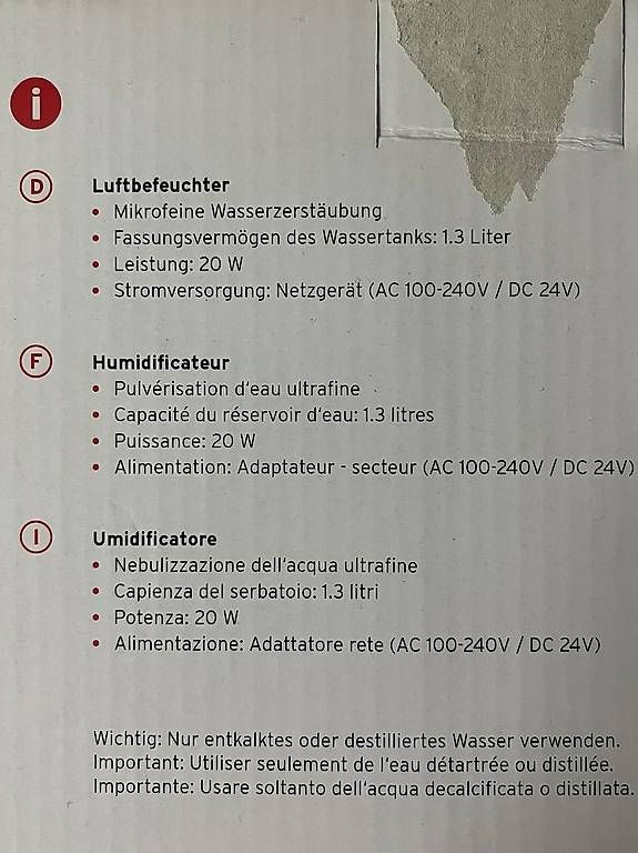 Umidificatori d'aria: INTERTRONIC Sonic Luftbefeuchter 1.3l – Usato da Viganello venduto da Schiri70 2