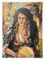 A. de Laurent - portrait de gitane à l'huile sur toile