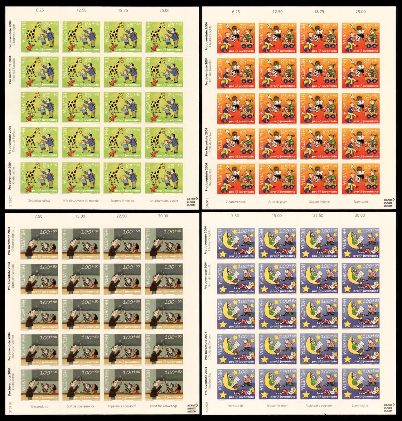 Alle Briefmarken: Pro Juventute 2004, Bogen Serie mit Phosphor, Kat.1'500.- – Neu (gemäss Beschreibung) aus Nuglar von Stamp88
