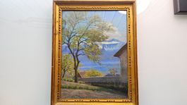 Oeuvre de J.Barraud pastel tableau de La Dent d'Oche 1924