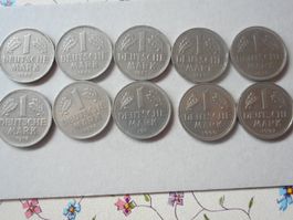 10 x  1 D-Mark ab 1950 verschiedene Jahrgänge