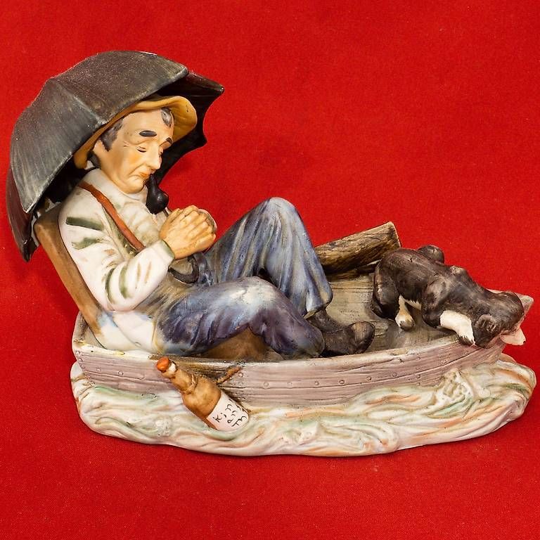 Statuette: Figur Mann im Boot mit Hund – Usato da Ascona venduto da ArtRomantica 1