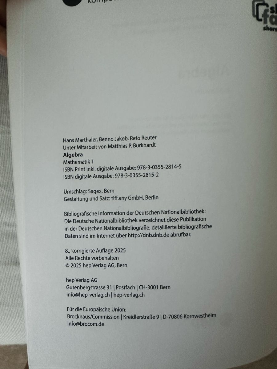 Bücher: Algebra Mathematik 1 Lehrbuch mit digitaler Ausgabe – Neu (gemäss Beschreibung) aus Winterthur von Enis 2