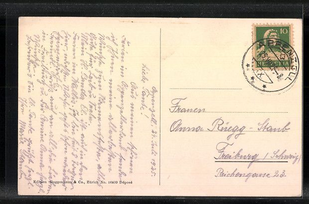 Cartoline postali: AK Appenzell, Kirche und Sitterbrücke – Usato da Berlin venduto da bartko-reher 1