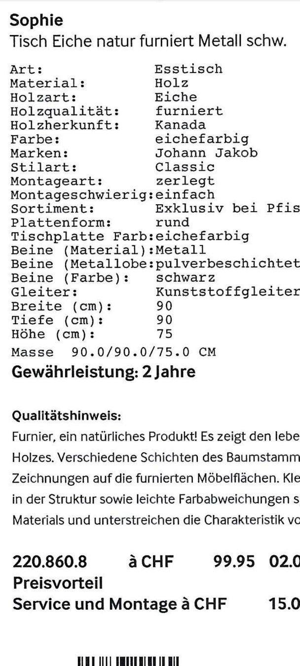 Tavoli: Tisch neu Eiche von Pfister – Nuovo (secondo la descrizione) da Oberaegeri venduto da sve_xn9n 4