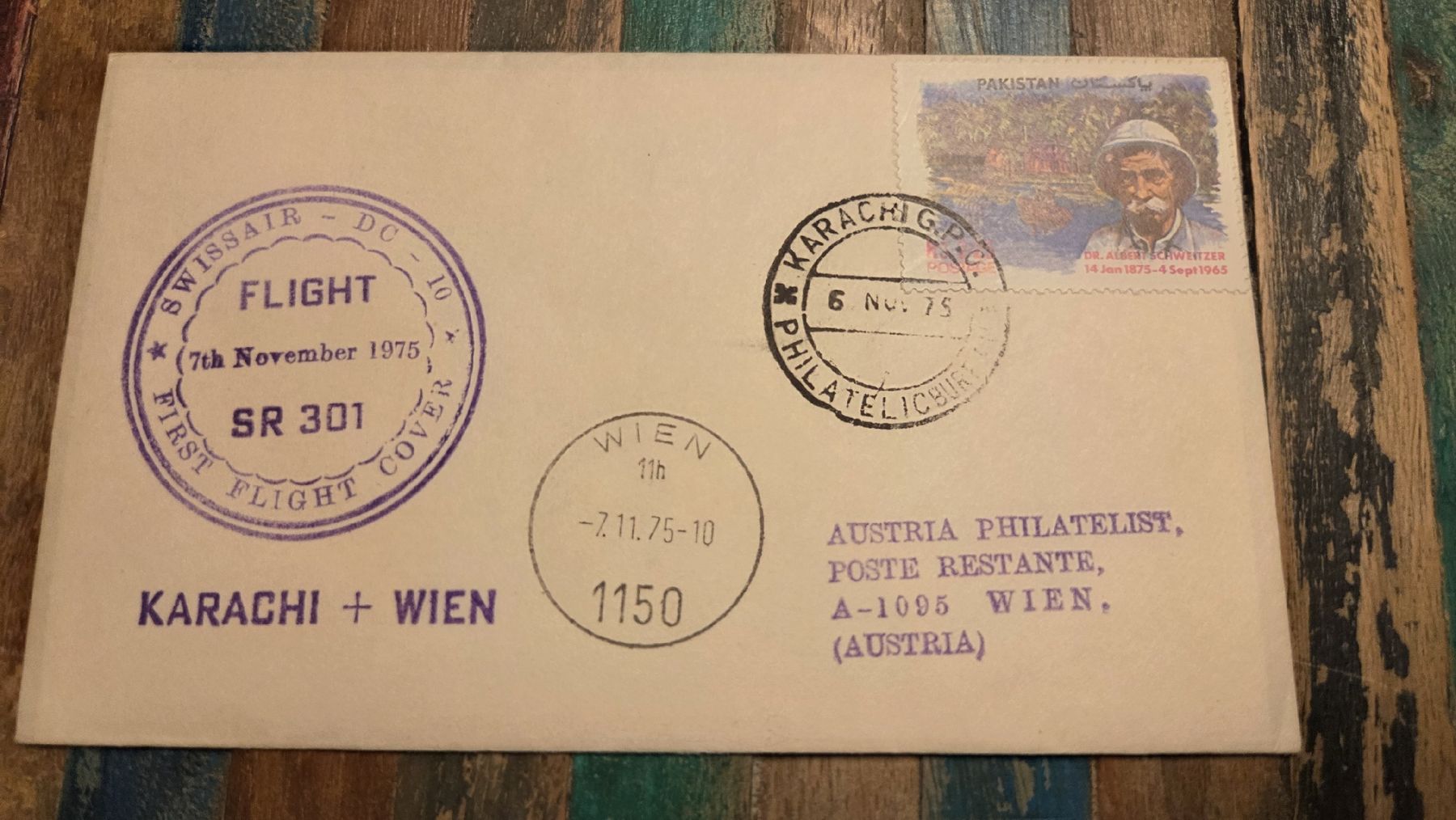Alle Briefmarken: 1975 Erstflug Karachi -Wien – Gebraucht aus Arni AG von Moth68