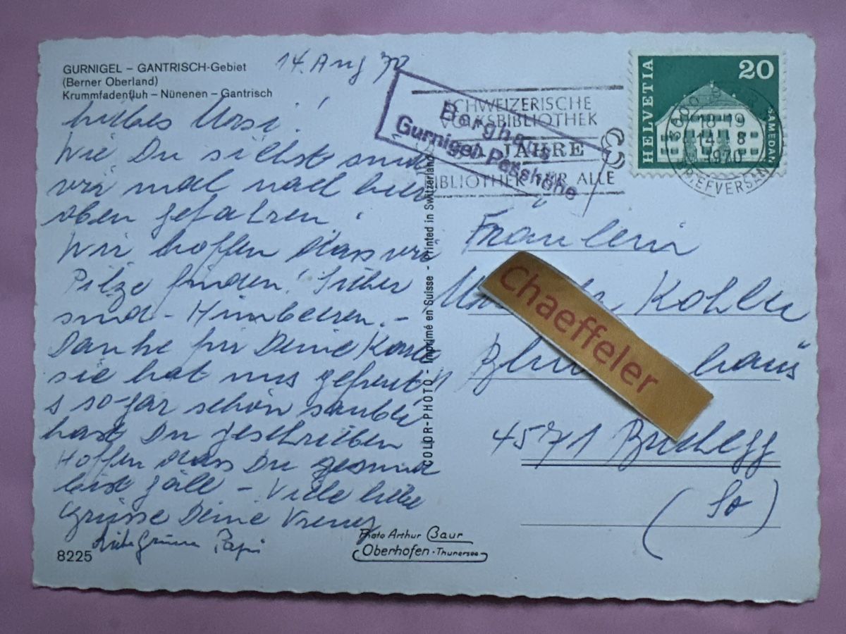 Cartoline postali: 1970 Gurnigel - Gantrisch - Gebiet – Usato da Zürich venduto da Chaeffeler 1