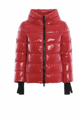 Kurze, glänzende, rote Daunenjacke von Herno Gr. 42