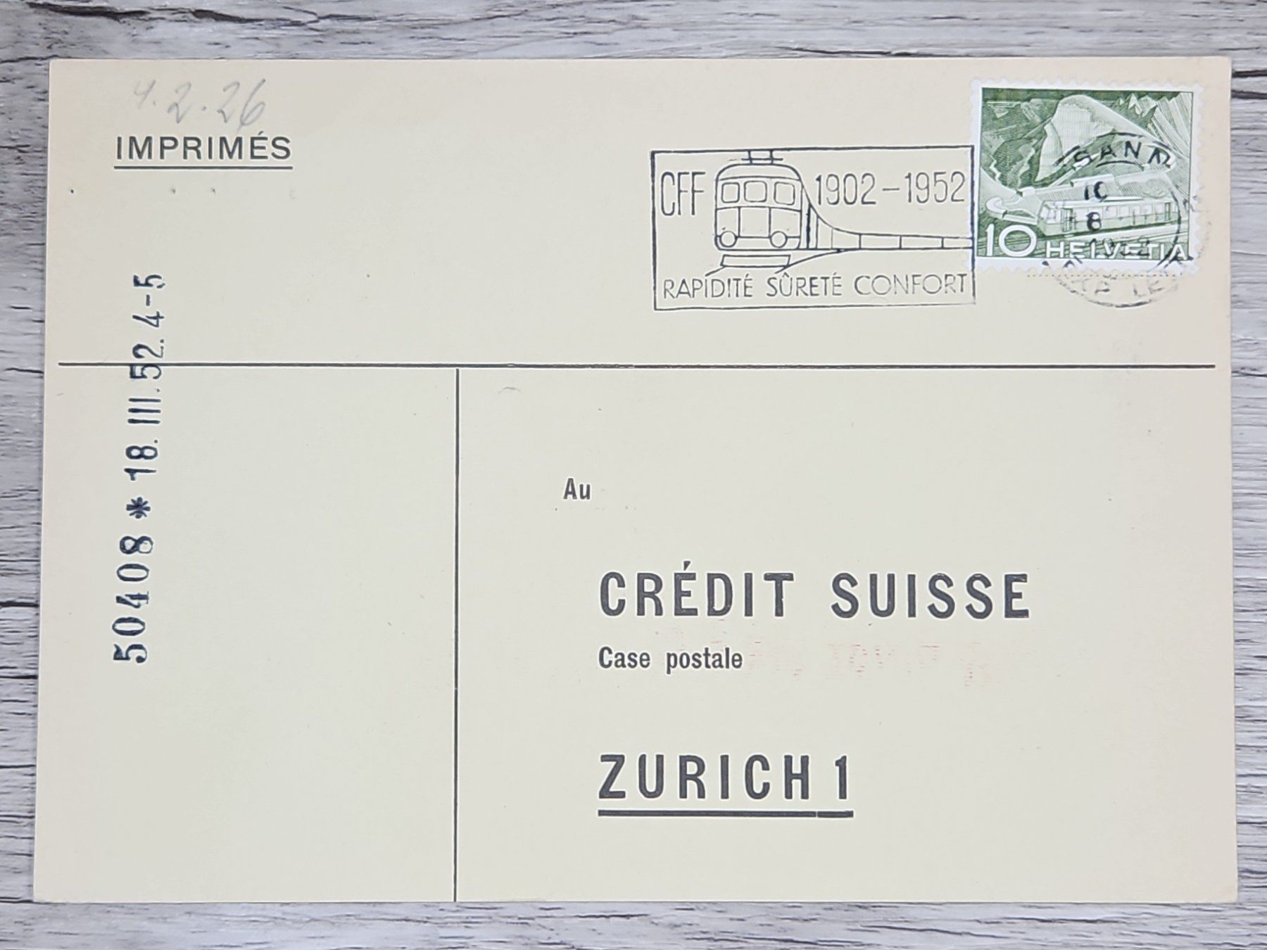 Tutti i francobolli: CL04 Carte Postale + Timbre Suisse 1952 – Usato da Cousset venduto da Patrick_Collections