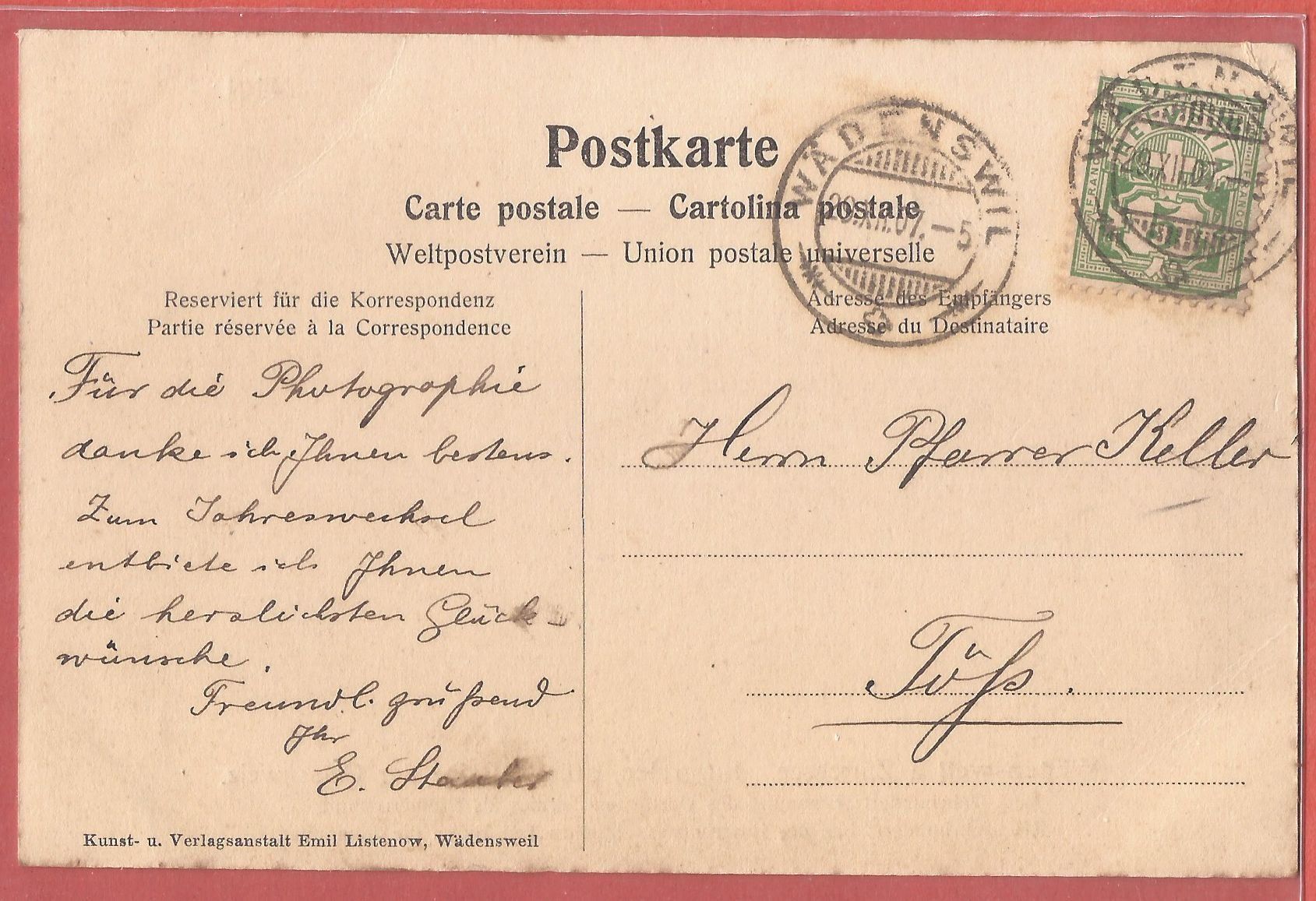 Cartoline postali: Wädenswil - Burgruine - 1907 – Usato da Fislisbach venduto da Porano 1