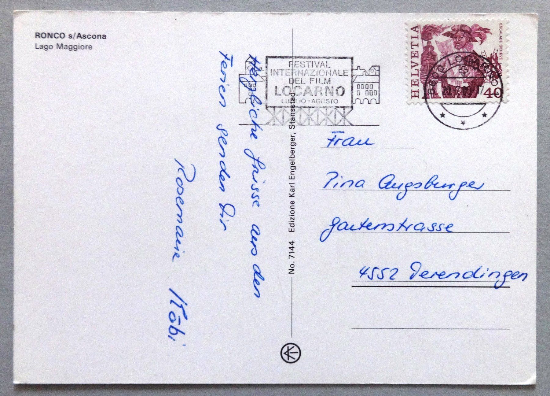 Cartoline postali: Ronco s/Ascona - Lago Maggiore – Usato da Fétigny venduto da Billy2miny 1
