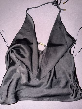 Schickes Neckholder Top, Satin Schwarz, Grösse 38, Neu!
