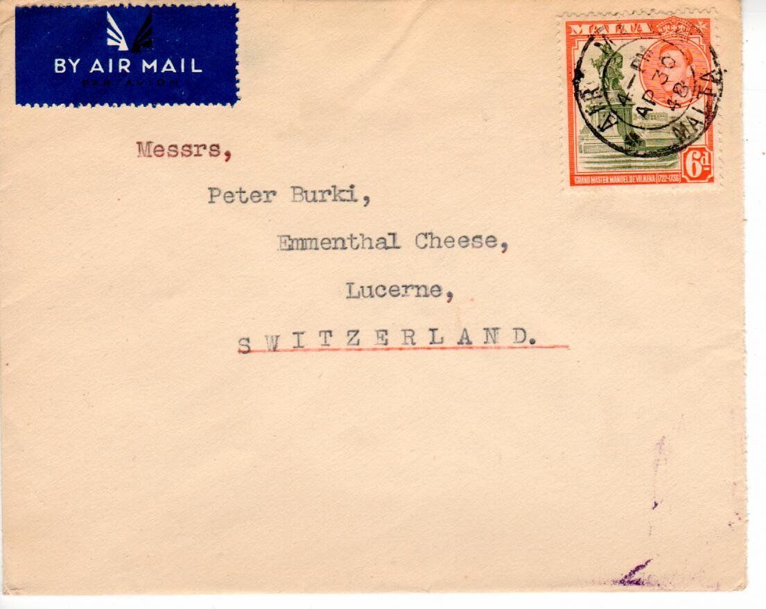 Tutti i francobolli: Brief, Malta - Luzern 1948 – Usato da Wolhusen venduto da Curver9