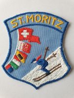 Vintage Badge Wappen St.Moritz Abfahrt ST. GALLER STICKEREI