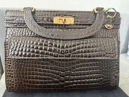 Neu Handtasche Creation Salko Leder braun Krokoprägung 1980
