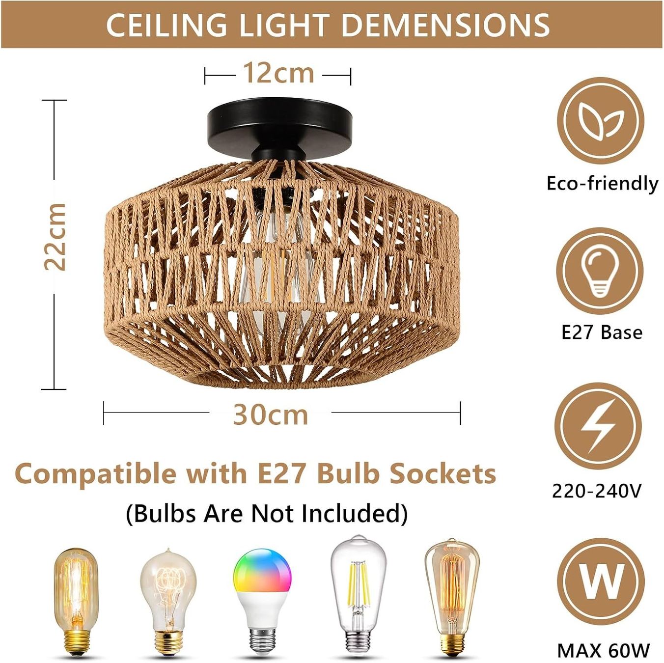 Kronleuchter & Deckenlampen: Rattan Deckenlampe Deckenleuchte Dimmbar Modern Braun NEU – Neu und originalverpackt aus Wittenbach von VELARO 3