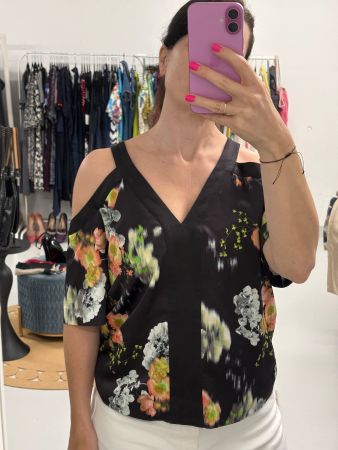 Whistles Bluse Shirt Blumendruck Gr. 40 Schulterfrei schwarz