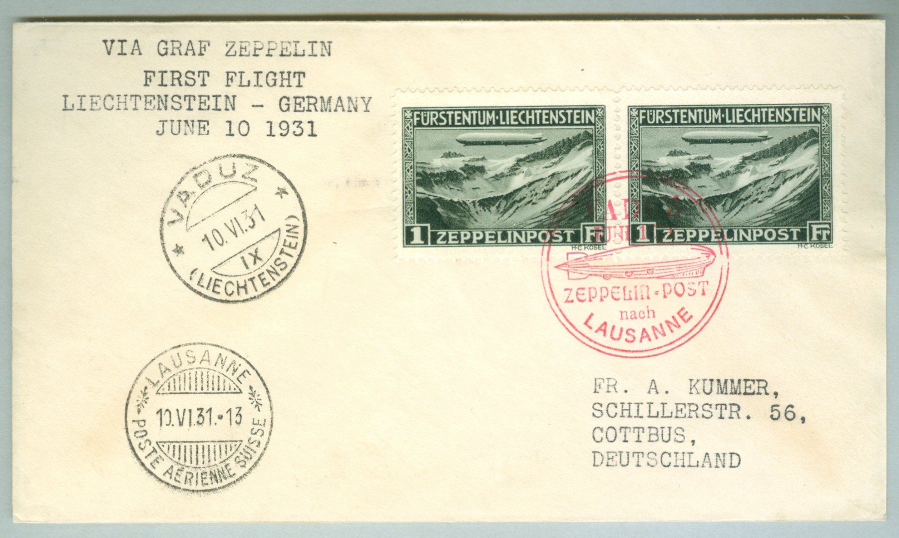 Tutti i francobolli: 1931 Liechtenstein Zeppelinpost – Usato da Zürich venduto da yago-rot