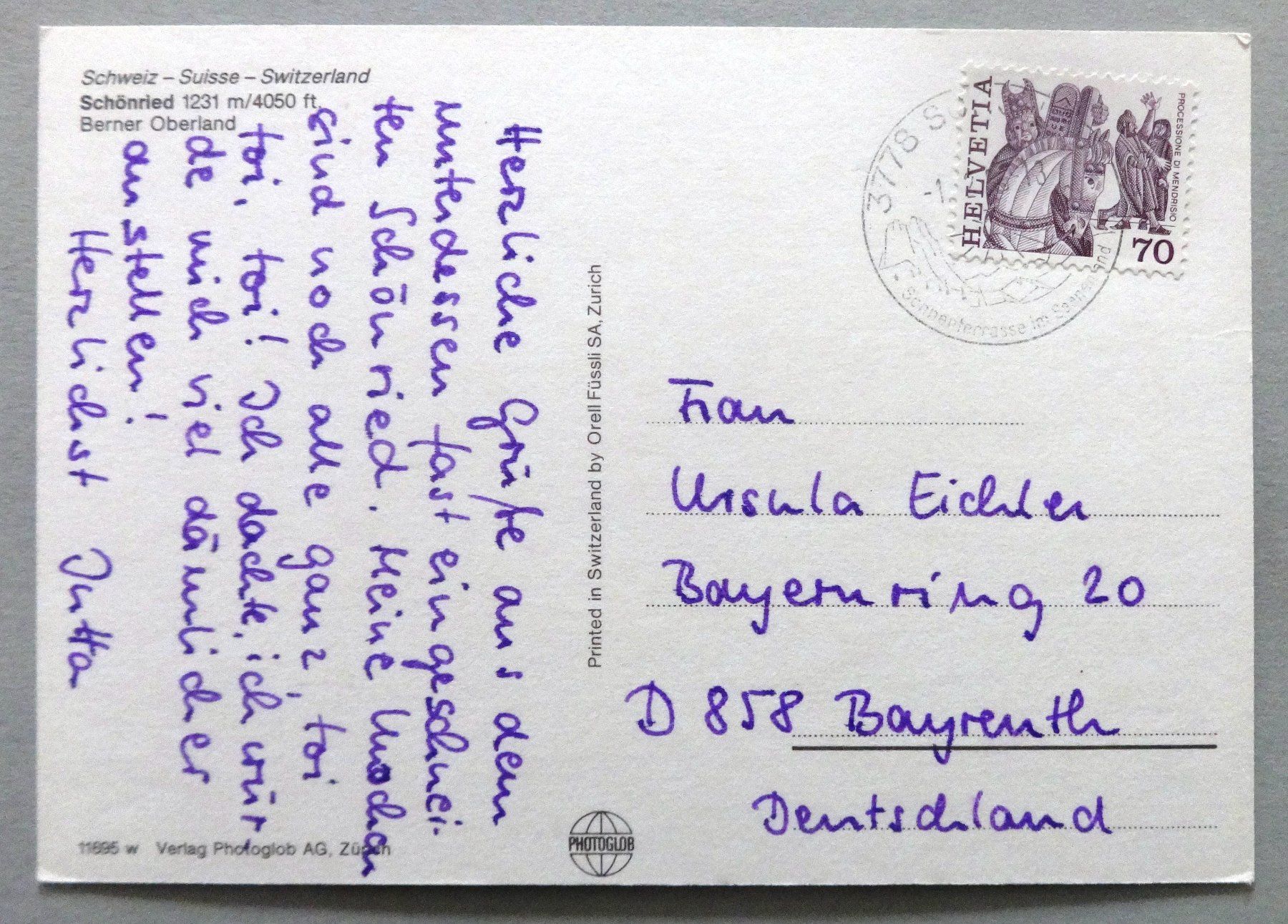 Cartoline postali: Schönried 1231 m, B.O. – Usato da Fétigny venduto da Billy2miny 1