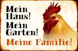 Blechschild-HUHN-MEIN HAUS-MEIN GARTEN