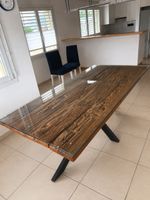 Massiver Designer-Esstisch aus Altholz & Glas , 200x100 cm