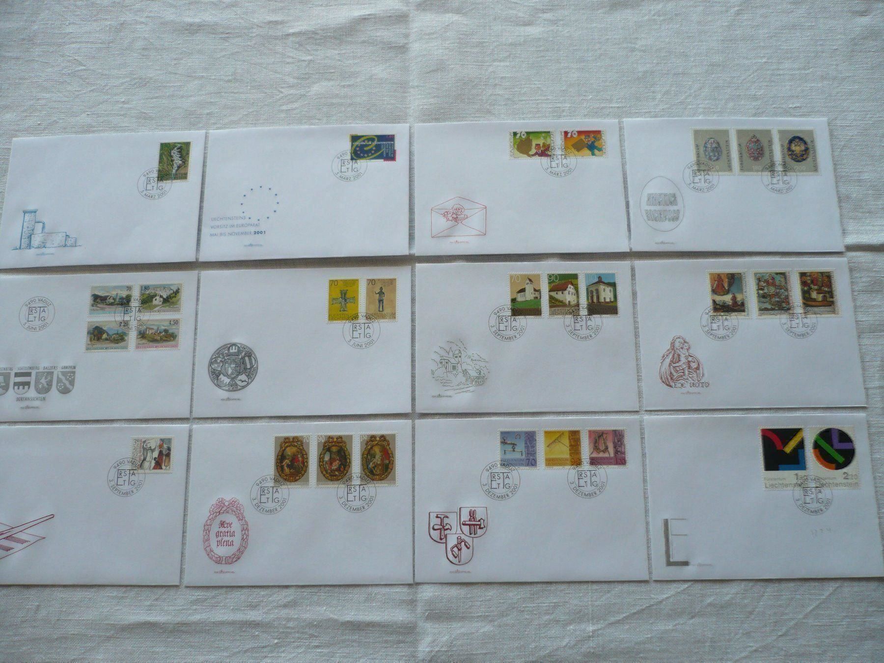 Tutti i francobolli: FL 2001 Neuausgaben 12 FDC – Usato da Zürich venduto da saltandpepper008