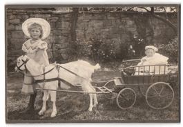 Fotografie Zwei Kinder mit Ziegenwagen