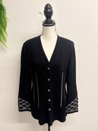 Escada Cardigan Strickjacke Gr. 40 schwarz Wolle Ziernaht