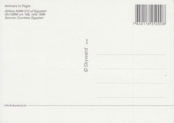 Cartoline postali: Airbus A340, Egyptair – Usato da Zuerich venduto da OceanLinerPostcards 1