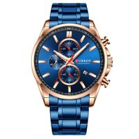 ⌚ Herrenuhr Edelstahl Blau Roségold Kalender Quarz 46mm NEU
