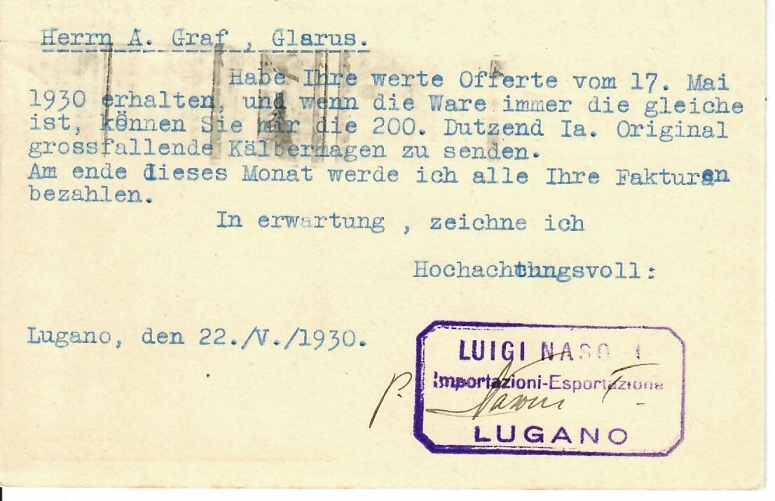 Alle Briefmarken: PK, Luigi Nasoni Lugano  1930 – Gebraucht aus Hochdorf von Ziegel-16 1