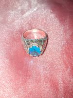 Edelstahl ring mit blauem Stein, Grösse 12